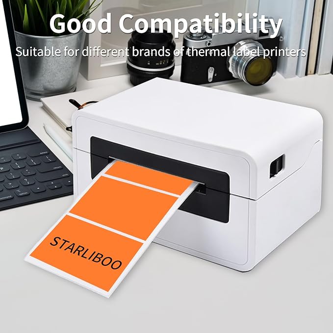 STARLIBOO 3x2 inch Color Direct Thermal Label Stickers for Shipping, Barcode, Address, Compatible with Rollo Label Printer & Zebra Desktop Printers (Orange)