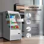 Wilprep Commercial Display Refrigerator, 27" Open Air Merchandiser with 6.7 cu. ft. Volume LED Lighting Night Curtain, Grab and Go Display Refrigerator Showcase for Store Cafe Bar Shop