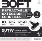 Iron Forge Cable 30 Ft Retractable Extension Cord Reel with Breaker Switch & 3 Outlets Pigtail, Metal Plate Ceiling/Wall Mount Hanging Extension Cord Reel 16/3 SJTW Retractable Cable for Garage & Shop