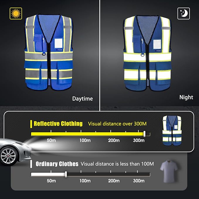 AYKRM 11 color High Vis Reflective Safety Vest for Women Men Security Pocket Zipper