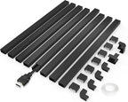 Small Cable Concealer - One-Cord Channel Cable Management System - Compact Cord Cover for Home and Office, 8-Pack 125 inch, Black