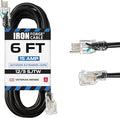 Iron Forge Cable 12 Gauge Outdoor Extension Cord 6 Ft, SJTW 12/3 Heavy Duty Extension Cord 3 Prong, Flame Retardant Black Electric Cable - Lighted End
