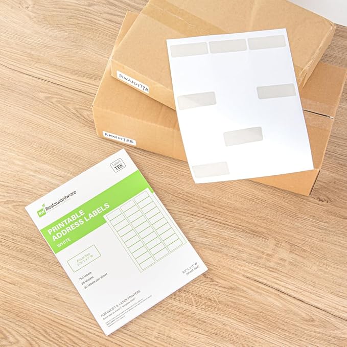 Restaurantware Label Tek 2.6 x 1 Inch Packaging Stickers 750 Premium Shipping Labels - Printable Address Sustainable White Paper Inventory Stickers High-Visibility with Strong Adhesives