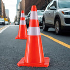 Traffic Safety Cones 28 Inch 6 Pack - Orange Road Parking Cones with Reflective Collars, Heavy Duty PVC Construction Cone Structurally Stable for Road Parking, Traffic Control, Driveway