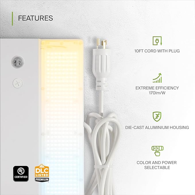 ASD LED Linear High Bay Light Fixture, Commercial Shop Lighting | 3CCT, Dimmable, Plug & Play Cable, DLC Premium, UL Listed | 220W 36000LM 3500-5000K 100-277V | Warehouse, Garage Lamp | White