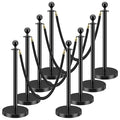 LOVMOR Crowd Control Stanchion, Set with 5 ft/1.5 m Red Velvet Rope, Set of 8 Pieces, Stanchion Rope Divider, Black Queue Barrier Line Divider with Fillable Plastic Base, Airport