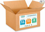 Medium Moving & Shipping Boxes 14 x 10 x 8 inches (5-Pack) - Extra Strength 200 lb vs Regular - Corrugated Packaging Box, Made in USA - Box for Shipping - Cardboard Box by IDL Packaging