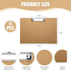 Sherr 6 Pcs Large 9 x 13 Inch Wooden Large Landscape Clipboards with Low Profile Clip Horizontal Clipboard Layout for School Classroom Office Drawing Art Back to School Supplies