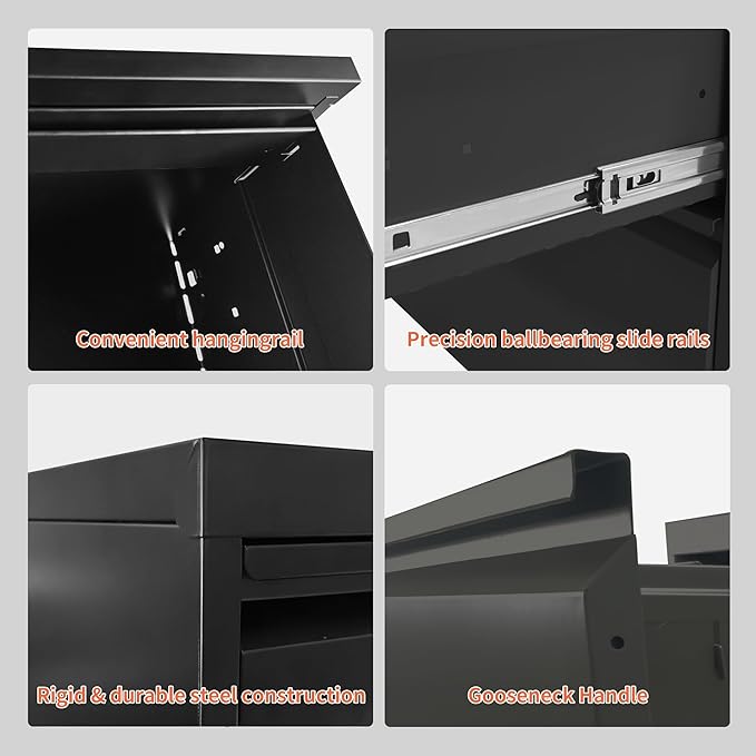 5 Drawer Locking File Cabinet with Wheels,Metal Mobile Filing Cabinets,Black Rolling File Cabinet for Home Office,Heavy Duty Storage Cabinet for A4/Letter/Legal Size File,Assembly Required