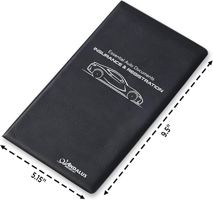 Andalus Auto Registration & Insurance Card Holder Pack of 2, Waterproof Essential Car Registration Holder with Hook & Loop Closure, Perfect for Every Vehicles Glove Boxes (Black - 9.5" x 5.15")