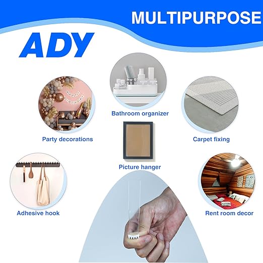 ADY Removable Double Sided Tape Heavy Duty 40 Pack, Clear Picture Hanging Strips Damage Free for Wall, Refill Adhesive Strips for Rent Room, Nano Transparent Adhesive Tape for Decor, Poster
