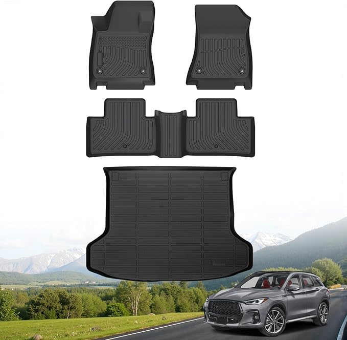Hutisya-Floor Mats & Cargo Liner Set Fit for Infiniti QX50 2025-2019 / Infiniti QX55 2022-2025 All Weather Protection Anti-Slip & Durable TPE Full Set Liners Automotive Accessories-Black