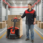 Full Electric Pallet Jack Truck 3300Lbs Capacity with Emergency Key Switch 48‘’x27'' Fork Size Powered Lithium Battery Truck for Factory, Warehouse, Supermarket, Multi-Function Handle (Red)
