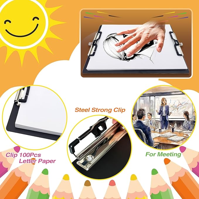 Aluminum Metal Clipboard Sturdy Stainless Hangable with Pen Holder Double Clip Board Size Letter A4 9" x 12.6" for School Office Business Medical Professionals Workshop Factory