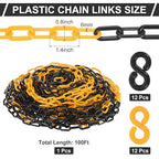 PATIKIL Plastic Chain Links, 100 Foot Safety Barrier Chain Yellow/Black for Crowd Control, Queue Line, Parking, Fence, Gate, Concert, Construction Site and Decoration