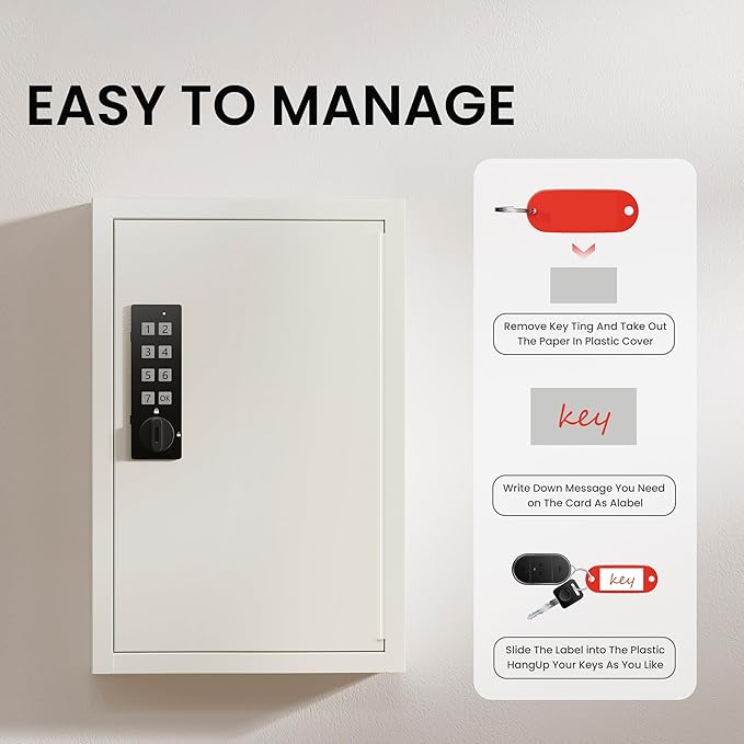Grimtron 40 Keys Electronic Key Lock Box for Keys with Code, Private/Public/Password Hiding Mode Beige Key Cabinet Wall Mount for Garage/Property Management Key Storage