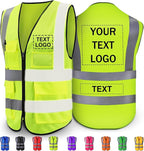 Custom Reflective Safety Vest with Pocket High Visibility Class 2 for Men Customized Logo Text for Construction Workwear