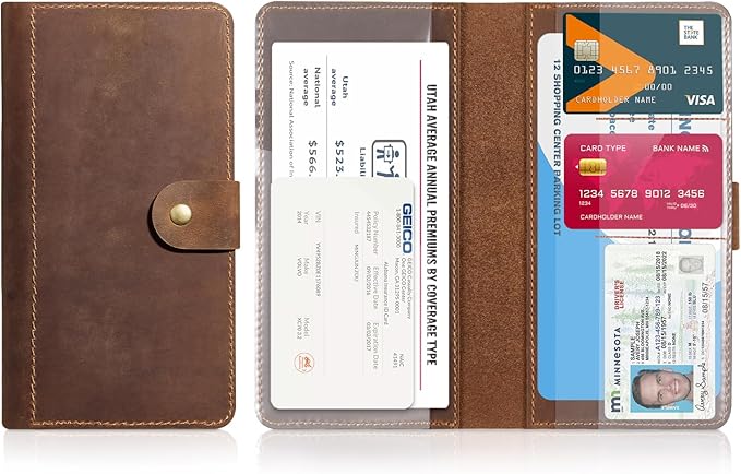 CoBak Genuine Leather Car Registration and Insurance Holder–Luxury Vehicle Glove Box Organizer, Premium Auto Document Case with Magnetic Closure for License, Cards & Papers