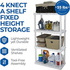 Gracious Living 2 Pack Light Duty Storage Shelves, Knect-A-Shelf 4-Shelf Ventilated Shelving Rack Organizer for Home, Garage, Basement & Laundry, White