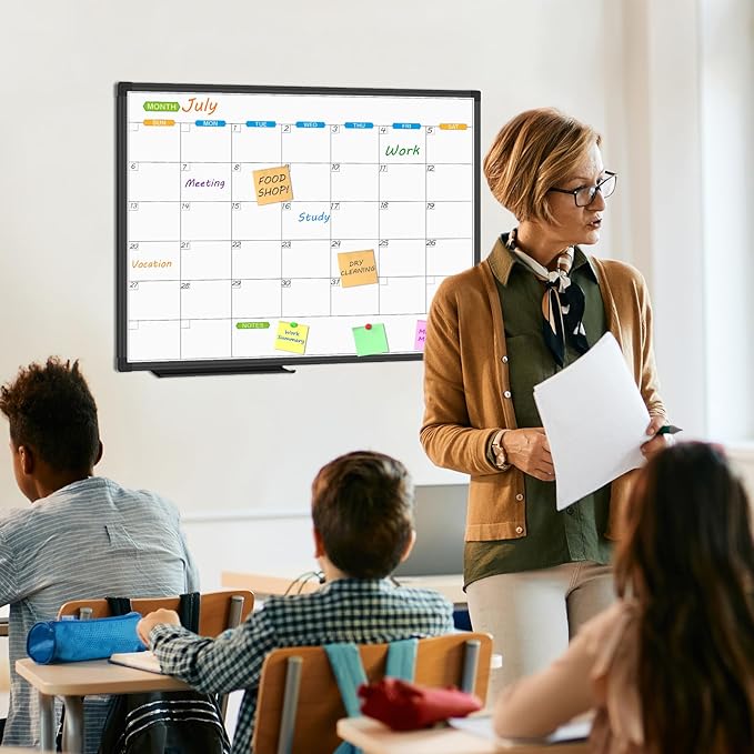 JILoffice Magnetic Dry Erase Calendar Whiteboard, 1 Month White Board Calendar Planner 24 X 18 Inch, Black Aluminum Frame Wall Mounted Board for Office Home and School