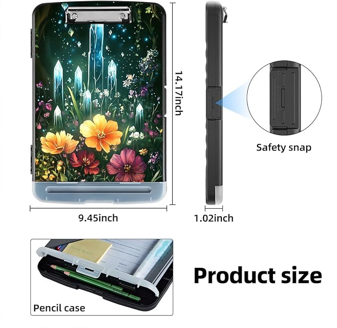 Clipboard with Storage Box & Pen Holder,Heavy Duty Clip Boards 8.5x11 for Nursing,High Capacity,School & Office Supplies,Crystal Garden