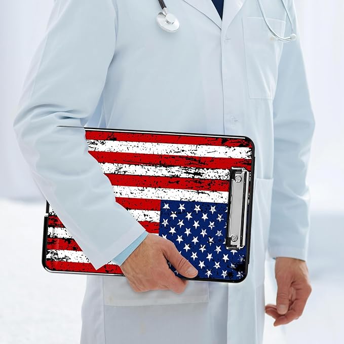 Clipboard with Storage, Hard Letter A4 Size Clip Board with Pen Holder & Paper Organizer, Heavy Duty Portable Writing Pad for Nurses Students Teachers Office Jobsite Contractor, American Flag 2