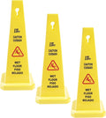 MATTHEW CLEANING 3 Packs 36” Caution Wet Floor Safety Cones for Indoors and Outdoors,Bright Yellow Caution Wet Floor Sign,4-Sided Bilingual Signs,Avoid Fall & Slip Accident