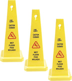 MATTHEW CLEANING 3 Packs 36” Caution Wet Floor Safety Cones for Indoors and Outdoors,Bright Yellow Caution Wet Floor Sign,4-Sided Bilingual Signs,Avoid Fall & Slip Accident
