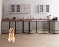 8 Panels Full Metal Freestanding Dog Gates with Door, 160” W x 32” H Folding Pet Gate Fence with Support Feet for Indoor,Stairs, Hallways and Doorways(Black)