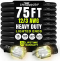 75ft Outdoor/Indoor Extension Cord 12/3 Gauge Extra Heavy Duty 3 Prong SJTW, Waterproof, Flexible Cold-Resistant Long Power Cord,15A 125V 1875W, Black by LifeSupplyUSA