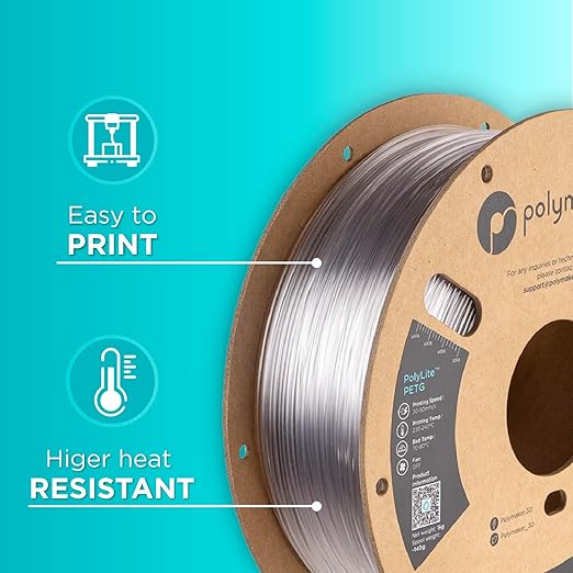 Polymaker PolyLite Clear 3D Printer PETG Filament 1.75mm 1kg, Legacy PETG Formula, +- 0.03mm Dimensional Accuracy, Reliable Everyday Filament, Strong Layer Bonding, Compatible with Most 3D Printers