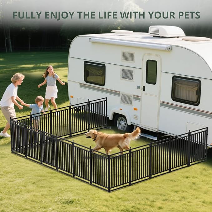 Metal Dog Fence Outdoor for Yard Indoor Dog Playpen 40" Height 24 Panels Portable Puppy Playpen Pet Kennel Crate for RV Camping(Black-Silver)