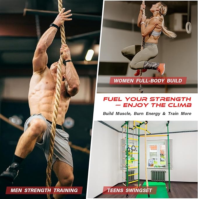 Climbing Rope Gym Workout - 10FT 15FT 20FT 25FT 30FT 35FT Heavy Duty Jute Thick Ropes for Adults Strength Training Outdoor Tree Swing Indoor Home Fitness Exercise - 1.5 Inch