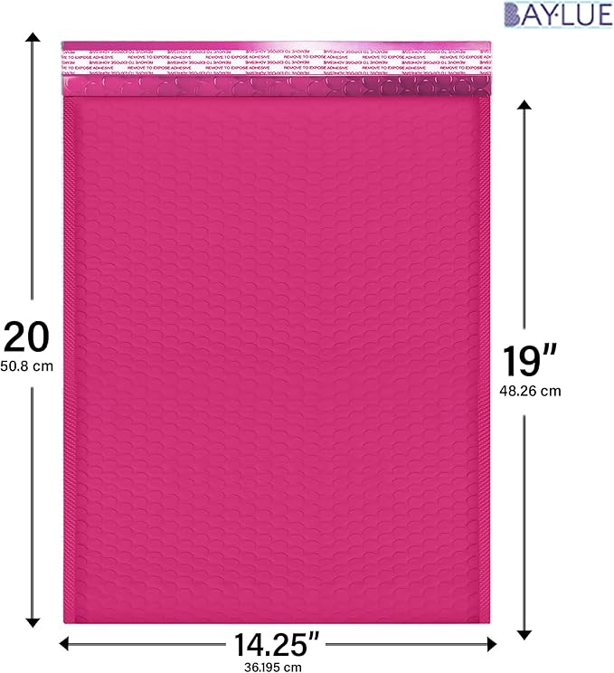 Hot Pink 14.25x20 Inch Poly Bubble Mailers #7 | Self Seal Large Padded Envelopes | Air Cushioned Bubble Mailer | Usable Size 14.25x19 Inch | Waterproof Lightweight Mailing Shipping Bags | 50 Pack Bulk