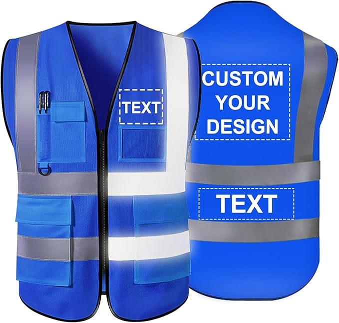Personalized Safety Vest Custom High Vis Vest Customize Logo Safety Vest with Reflective Strip 5 Pockets Workwear