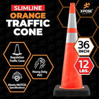 Xpose Safety 36 Inch Orange Slim Line Traffic Cones Heavy Duty 12lb, 6" & 4" Collar - Bulk Half Pallet 125 Pack - Multipurpose PVC Plastic Safety Cone Parking, Caution & Construction - DOT Approved