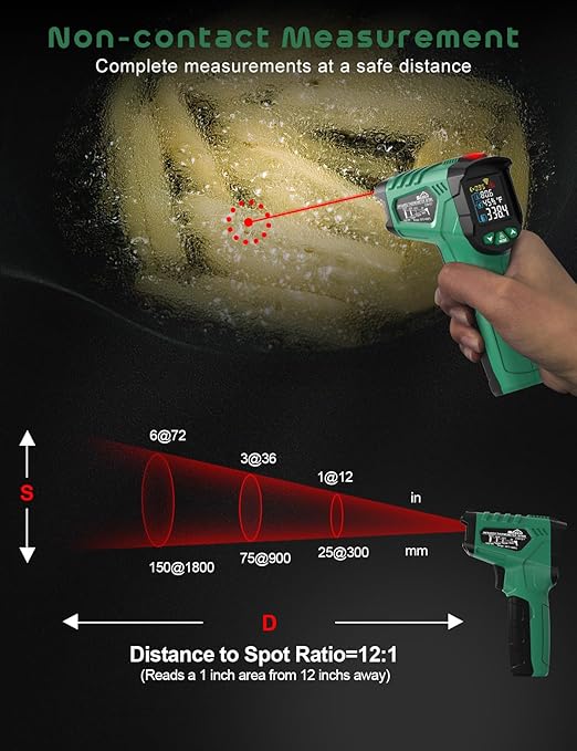 Infrared Thermometer Gun,SQECH Laser Thermometer Gun -58℉～1472℉(-50℃～800℃),Temperature Gun with Ambient Temperature/Humidity/Adjustable Emissivity/Color Backlight for Cooking, Oven,Engine,HVAC