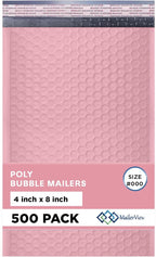 Light Pink Small Bubble Mailers 4x8 Inch #000 | Thick Padded Poly Bubble Mailer Envelopes | 500 Pack Bulk | Trading Card Sports Card Shipping