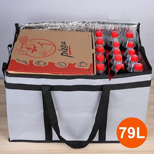 Bodaon 5-Pack Insulated Food Delivery Bag for Hot and Cold Meal, XXX-Large Grocery Tote Insulation Bag for Catering, Pizza Warmer, Cooler/Thermal Bags, Grey