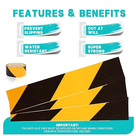 2 Inch x 220 FT Black & Yellow Floor Marking Tape, High-Visibility & Adhesive Hazard Tape for Caution & Aisle Marking, Caution Warning Safety Stripe Tape Roll for Walls Steps Pipes Equipment