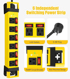 Heavy Duty Power Strip,6 Outlets Metal Power Strip with Individual Switch & Cord Management,Mountable Surge Protector 1200J,10FT Extension Cord(Yellow,10 FT)