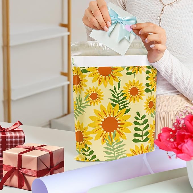 Metronic Poly Mailers 10x13 Inch Shipping Bags for Clothes,Self Adhesive Shipping Envelopes for Small Business,Waterproof Mailers Poly Bags for Shipping,Packaging Mailing Bags Sunflower 100pc