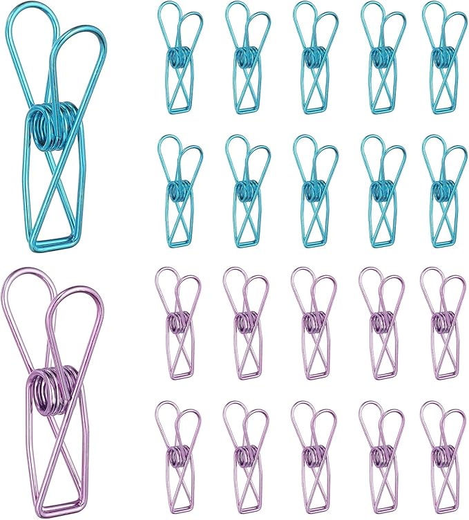 PATIKIL 50Pcs Paper Office Binder Clips, 1.26" Small Metal Wire Hollow Out Paper Clamps Long Tail Binder Clips for Photo Clothes Hanging Office Home Kitchen Food Package, Blue/Purple