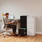 3 Drawer File Cabinet with Lock, Vertical Filing Cabinets for Home Office, Metal Storage Cabinets, Heavy Duty File Cabinet for Letter/Legal/A4/F4 Size Amssebly Required, White