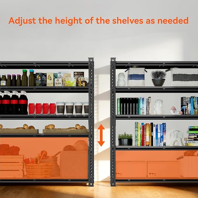 5 Tier Garage Shelving, Adjustable Heavy Duty Garage Shelves,Metal Storage Shelves Unit for Basement,Warehouse,Pantry Kitchen