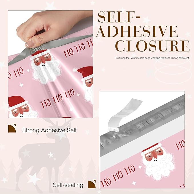 Metronic Christmas Poly Mailers 10x13 Pink, Santa Claus Small Shipping Bags for Clothes, Self Seal Shipping Envelopes for Small Business, Waterproof Mailers Poly Bags Packaging Mailing Bags, 20 Packs