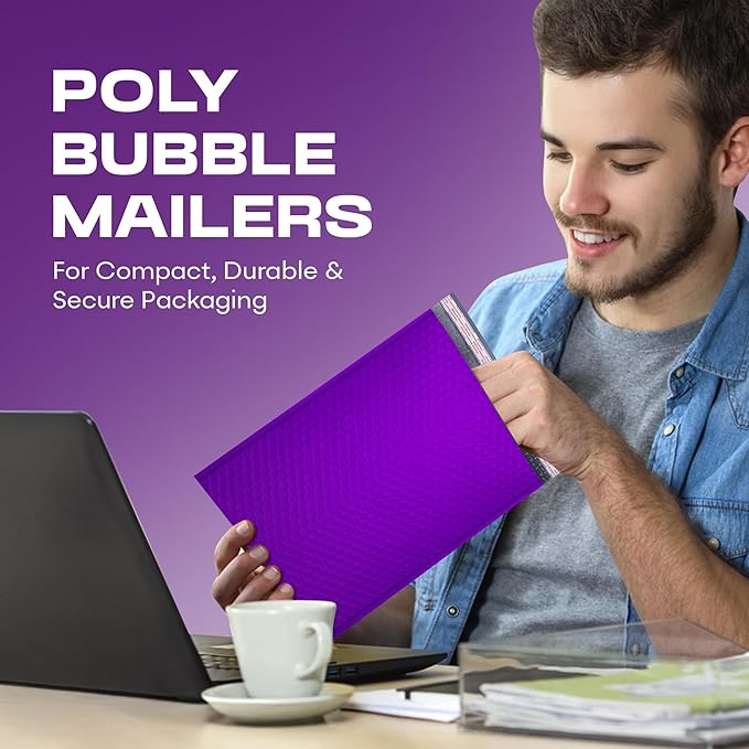 Purple 12.5x19.5 Inch Large Poly Bubble Mailers #6 | Padded Envelopes with Self Seal | Air Lined Cushioned Bubble Mailer | Usable Size 12.5x15 | 100 Pack Bulk | Lightweight shipping Bags