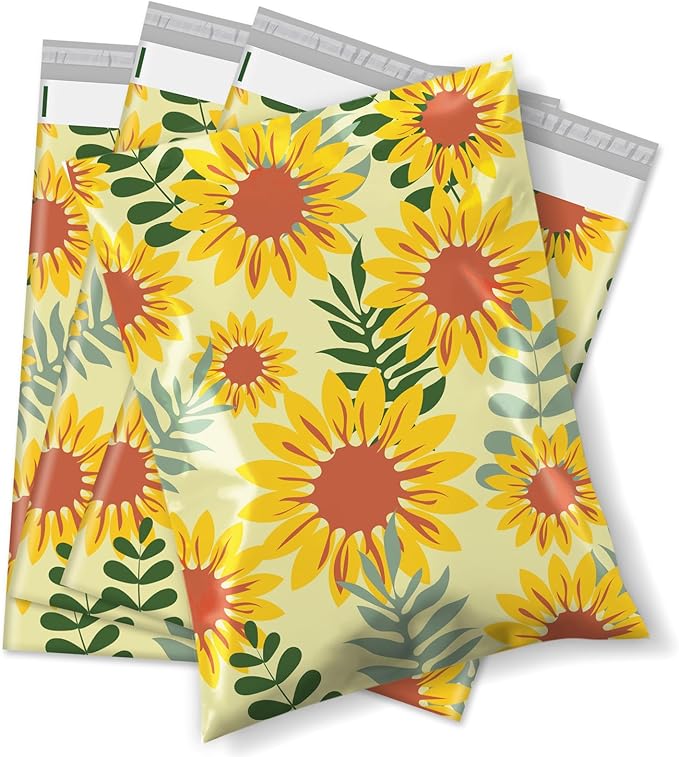 Metronic Poly Mailers 10x13 Inch Shipping Bags for Clothes,Self Adhesive Shipping Envelopes for Small Business,Waterproof Mailers Poly Bags for Shipping,Packaging Mailing Bags Sunflower 100pc
