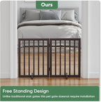 Brown Freestanding Foldable Pet Gate - 2 Panels, Metal Support Feet, Room Divider for Doorways & Bedroom