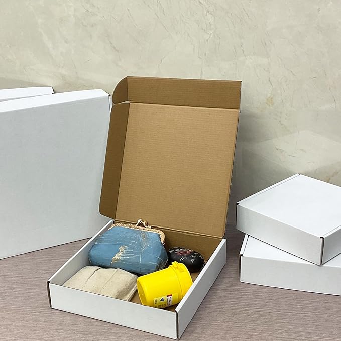 9x9x2 Inches Shipping Boxes Set of 25,White Corrugated Mailing Cardboard Box Literature Mailer for Packing Small Business Moving Storage, E-Commerce Packaging Mailing Boxes Gift Boxes for Presents